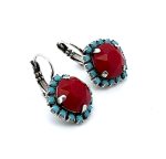 Earrings by Mariana Woman Sophisticated Red Coral and Turquoise Swarovski Crystals - Image 3