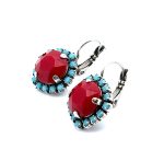 Earrings by Mariana Woman Sophisticated Red Coral and Turquoise Swarovski Crystals - Image 2