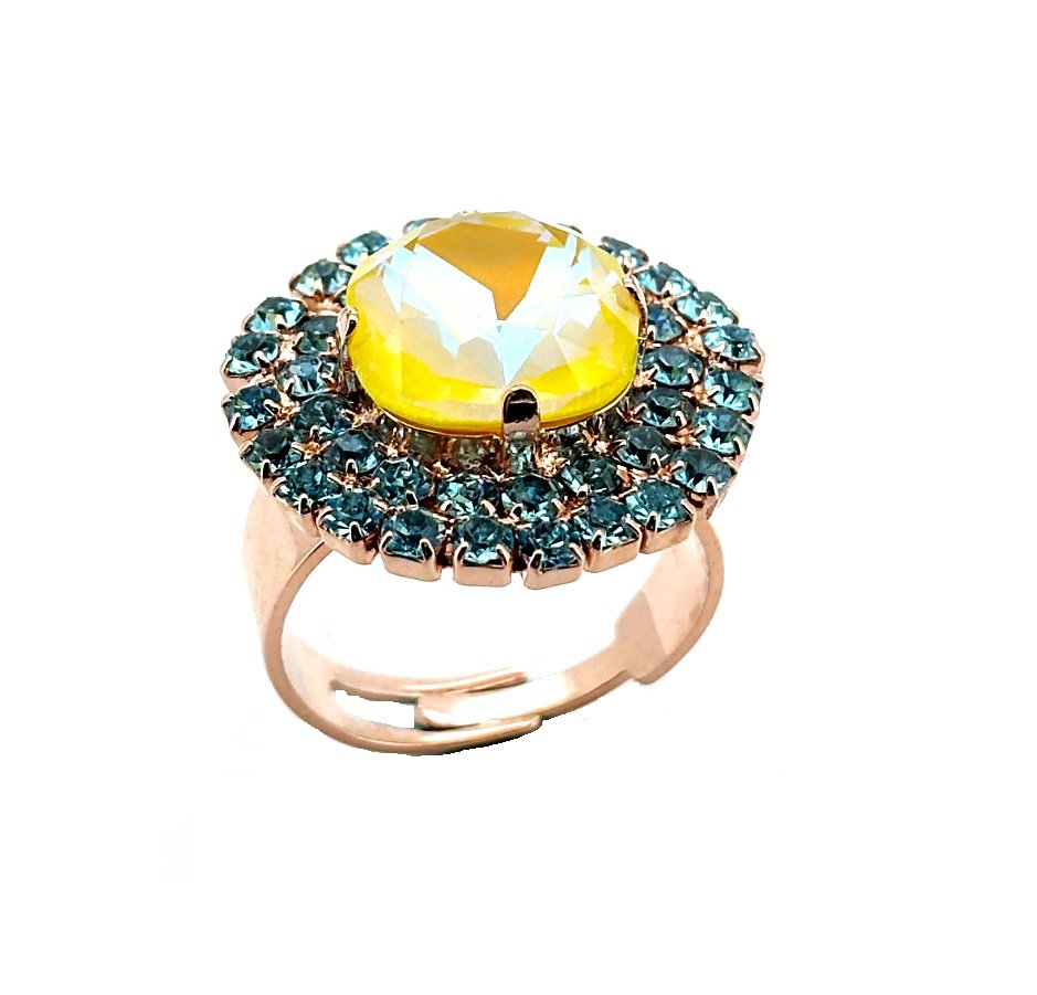 R-7080-41-1161-RG (1) Ring by Mariana Woman Glamorous Sunshine and Blue Swarovski Crystals - Image 1
