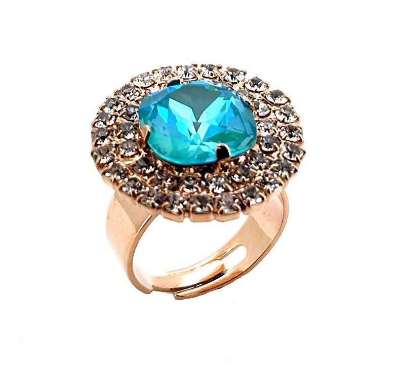R-7080-41-1167-RG (1) Ring by Mariana Woman Gorgeous Blue Zircon and Clear Swarovski Crystals - Image 1