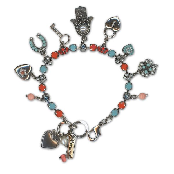 Bracelet by Mariana Woman Elegant Pearl and Turquoise Swarovski Crystals