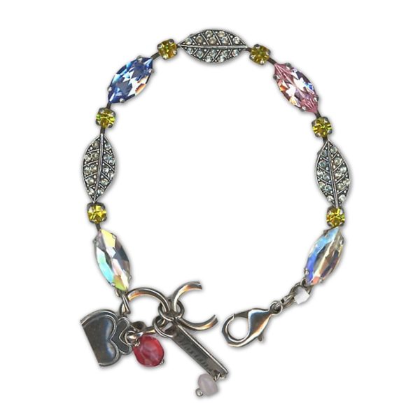 Bracelet by Mariana Woman Leaf Shaped Clear and Rose Swarovski Crystals