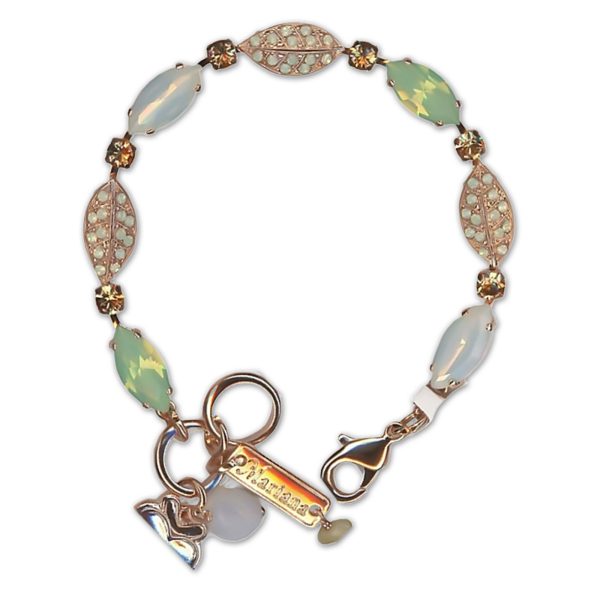 Bracelet by Mariana Woman Leaf Shaped Opal and Golden Swarovski Crystals