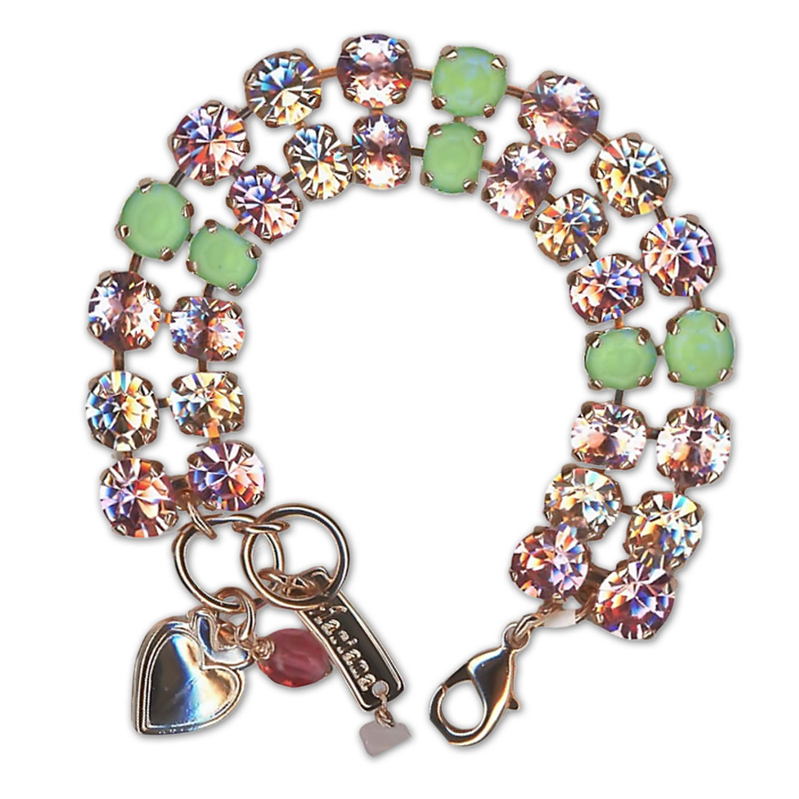B-4222-5001-RG (1) Bracelet by Mariana Woman Two-Tier Rose and Peridot Swarovski Crystals - Image 1
