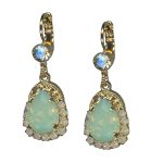Earrings by Mariana Woman Dangling Golden and Opal Swarovski Crystals - Image 3