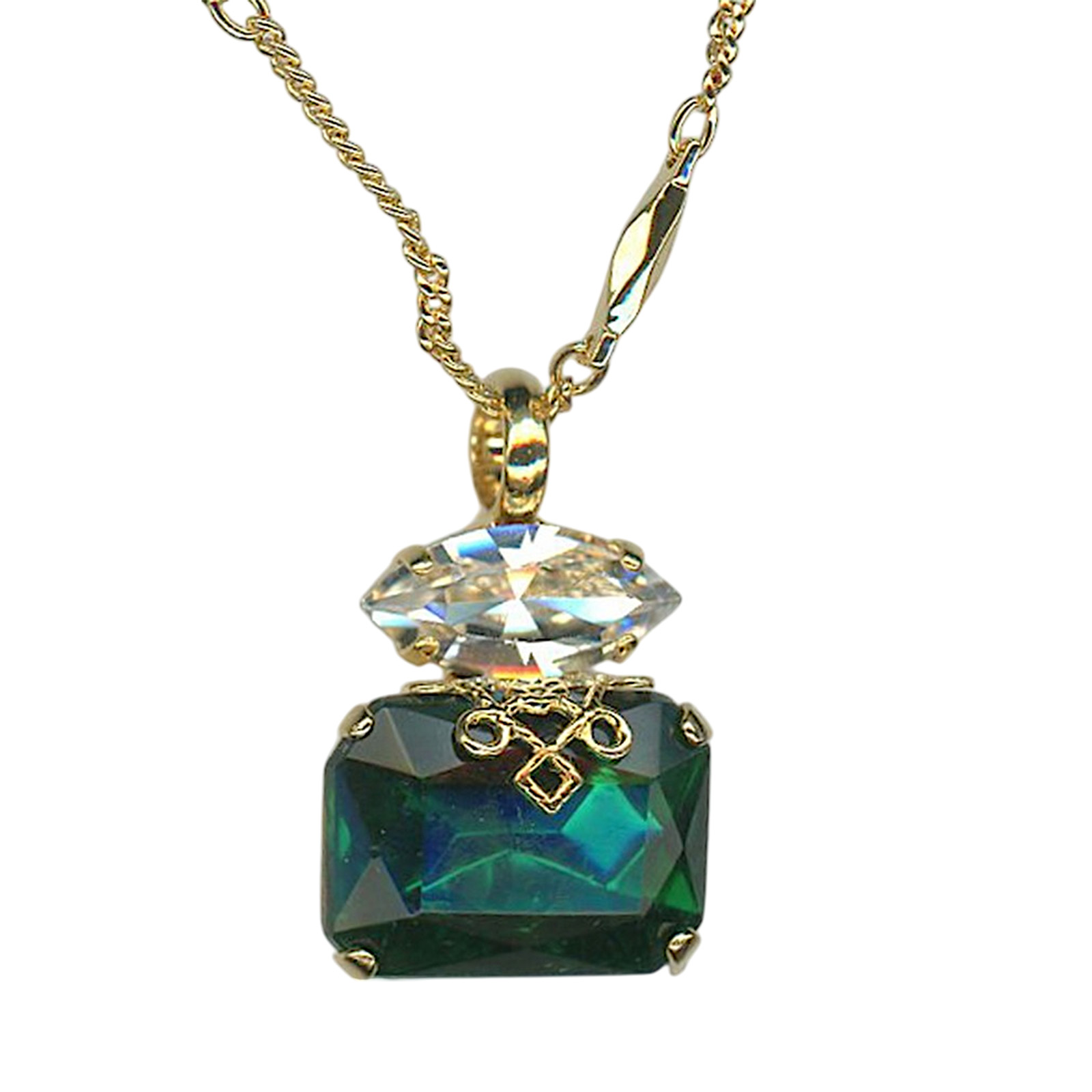 N-5011-1-001205-YG (1) Necklace Pendant by Mariana Woman Elegant Emerald and Clear Swarovski Crystals - Image 1