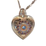 Necklace Pendant by Mariana Woman Heart Encrusted Aquamarine and Amethyst Swarovski Crystals