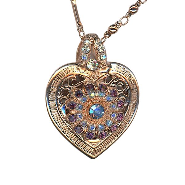 Necklace Pendant by Mariana Woman Heart Encrusted Aquamarine and Amethyst Swarovski Crystals