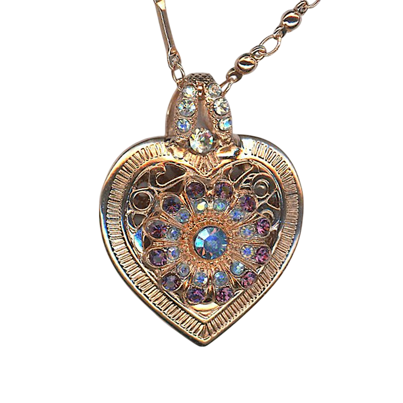 N-5024-5002-RG (1) Necklace Pendant by Mariana Woman Heart Encrusted Aquamarine and Amethyst Swarovski Crystals - Image 1