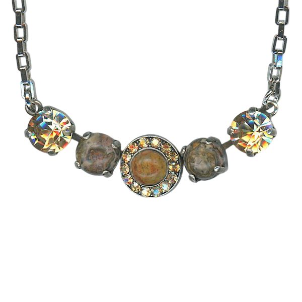 Necklace Pendant by Mariana Woman Luxurious Jasper Mineral and Golden Swarovski Crystals