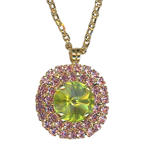 Necklace Pendant by Mariana Woman Beautiful Rose and Lime Swarovski Crystals