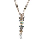 Necklace Pendant by Mariana Woman Butterfly Floral Silk and Pearl Swarovski Crystals