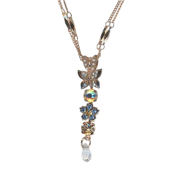 Necklace Pendant by Mariana Woman Butterfly Floral Silk and Pearl Swarovski Crystals