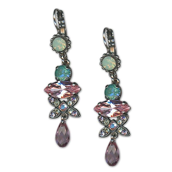 Earrings by Mariana Woman Dangling Rose and Chrysolite Swarovski Crystals
