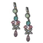 Earrings by Mariana Woman Dangling Rose and Chrysolite Swarovski Crystals - Image 2