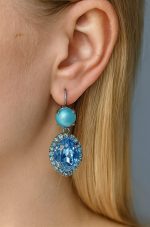 Earrings by Mariana Woman Gorgeous Pearl and Aquamarine Swarovski Crystals - Image 2