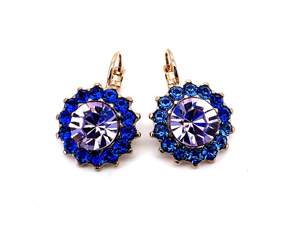 E-1317-5004-RG6 (1) Earrings by Mariana Woman Floral Violet and Capri Blue Swarovski Crystals - Image 1