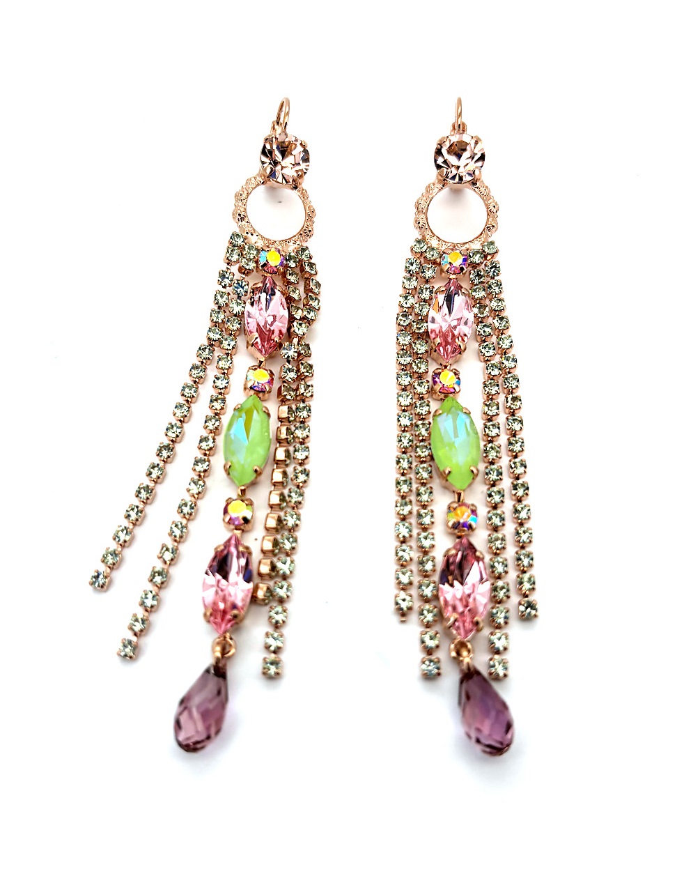 E-1341-1-5001-RG6 (1) Earrings by Mariana Woman Beautiful Rose and Chrysolite Swarovski Crystals - Image 1