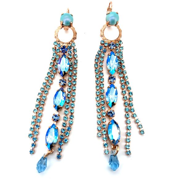 Earrings by Mariana Woman Dangling Sapphire and Aquamarine Swarovski Crystals
