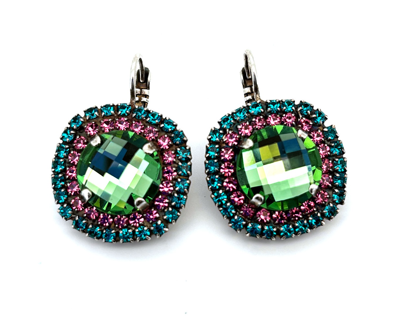 E-1385-20A-5003-SP6 (1) Earrings by Mariana Woman Beautiful Turquoise and Rose Swarovski Crystals - Image 1