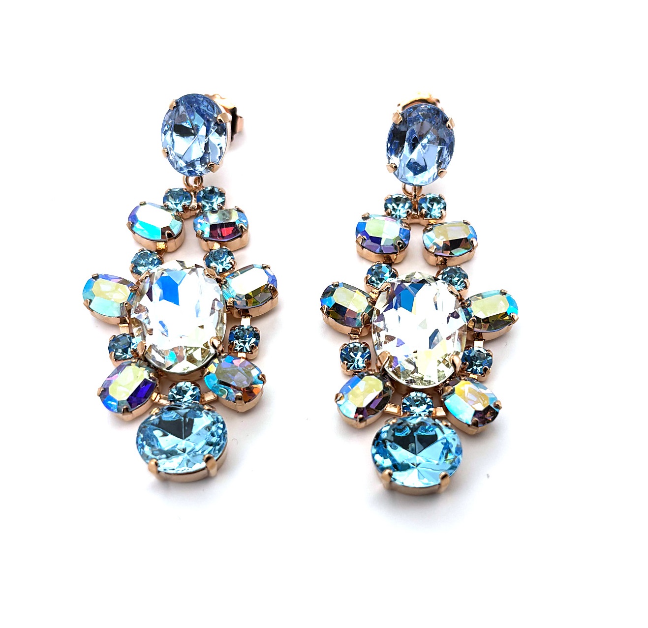 E-1413-2-5002-RG2 (1) Earrings by Mariana Woman Dangling Aquamarine and Moonlight Swarovski Crystals - Image 1