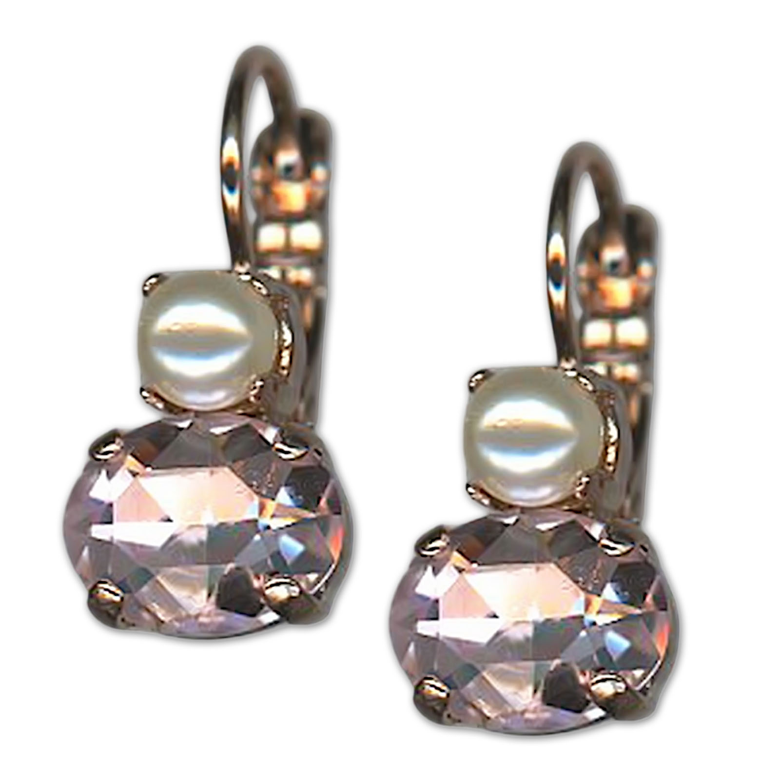 E-1462-1129P-RG6 (2) Earrings by Mariana Woman Adorable Pearl and Rose Swarovski Crystals - Image 1
