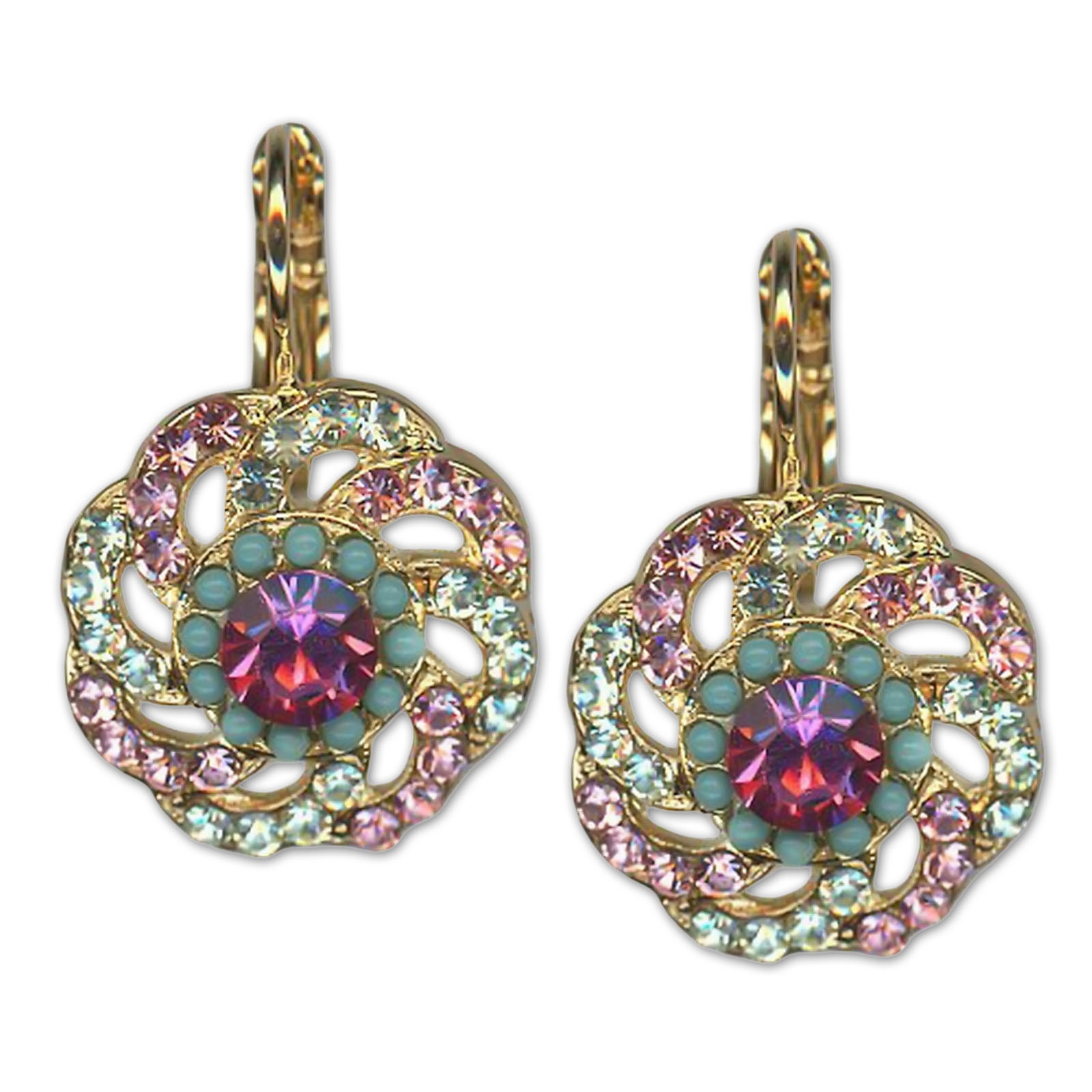 E-1526-2-5003-YG6 (3) Earrings by Mariana Woman Beautiful Rose and Turquoise Swarovski Crystals - Image 1