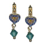 Earrings by Mariana Woman Heart Dangling Sapphire and Rose Swarovski Crystals