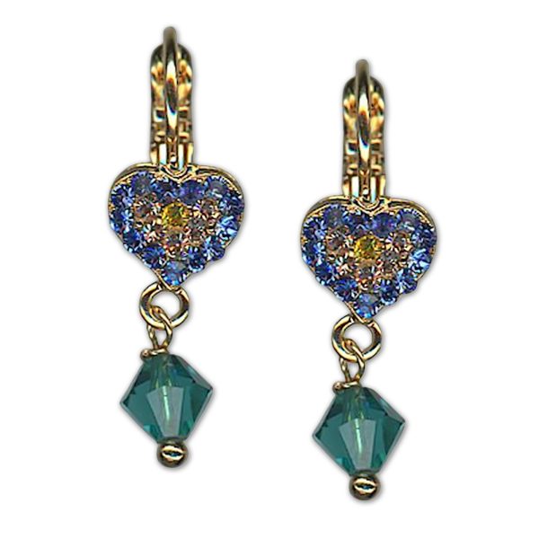 Earrings by Mariana Woman Heart Dangling Sapphire and Rose Swarovski Crystals