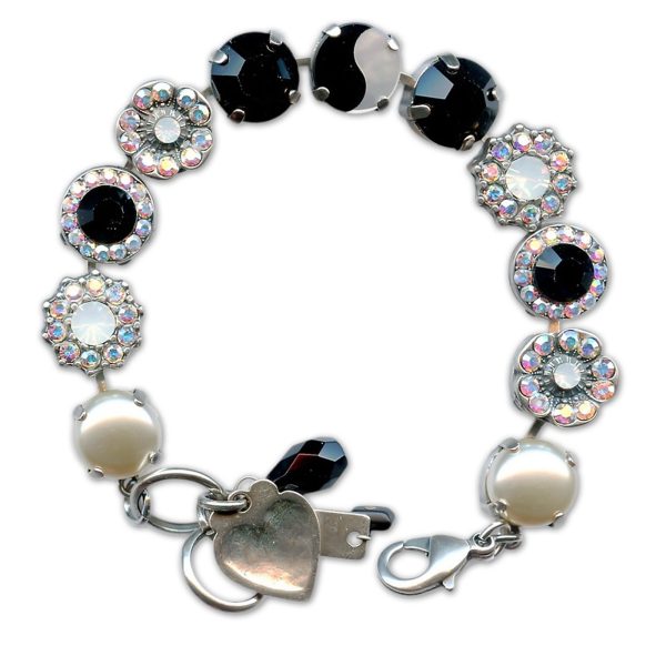 Bracelet by Mariana Woman Yin Yang Pearl and Jet Swarovski Crystals