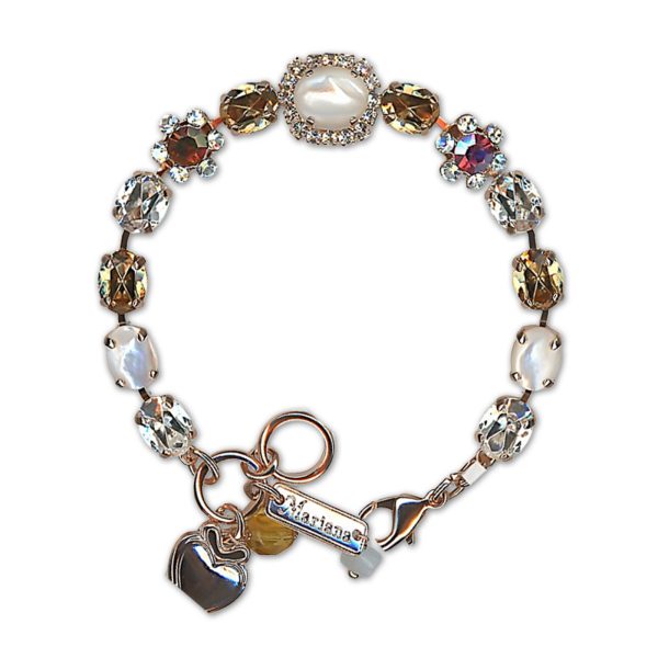 Bracelet by Mariana Woman Elegant White Shell Mineral and Clear Swarovski Crystals