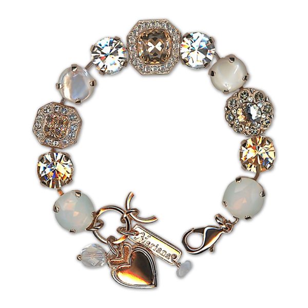 Bracelet by Mariana Woman Exquisite White Shell Mineral and Golden Swarovski Crystals