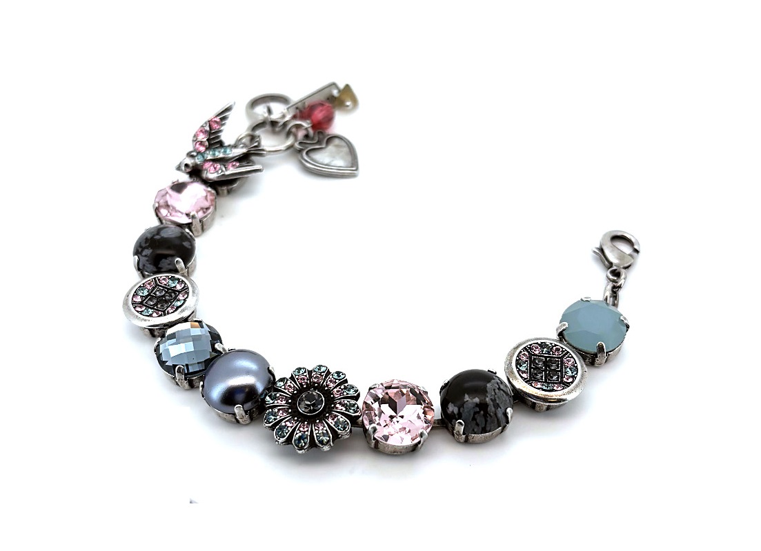 B-4423-M1083-SP (3) Bracelet By Mariana Snowflake Obsidian and Rose Swarovski Crystals - SP - Image 1