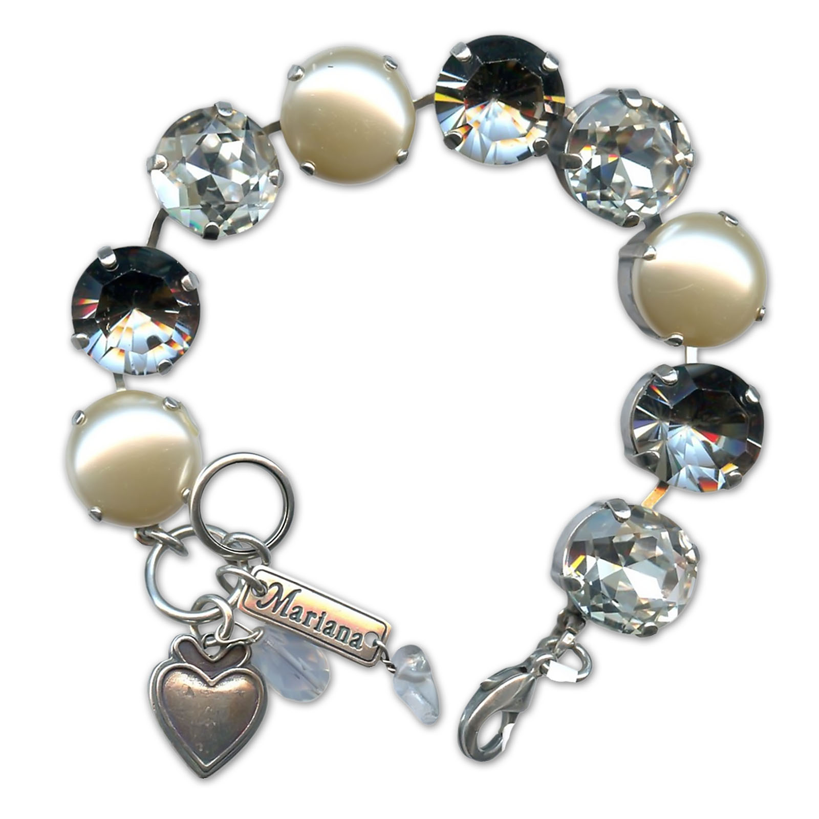 B-4438-1023-SP (1) Bracelet by Mariana Woman Classy Pearl and Clear Swarovski Crystals - Image 1