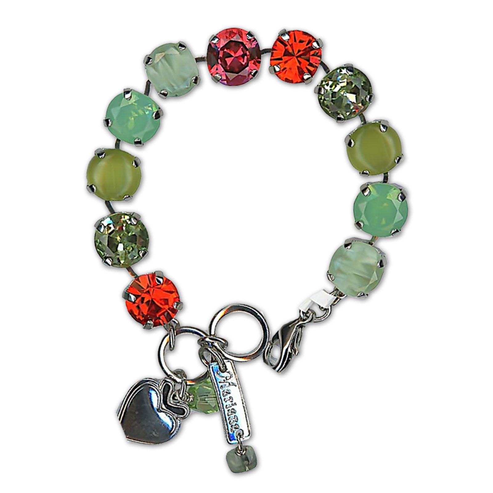 B-4474-1052-RO (3) Bracelet by Mariana Woman Beautiful Padparadscha and Green Swarovski Crystals - Image 1