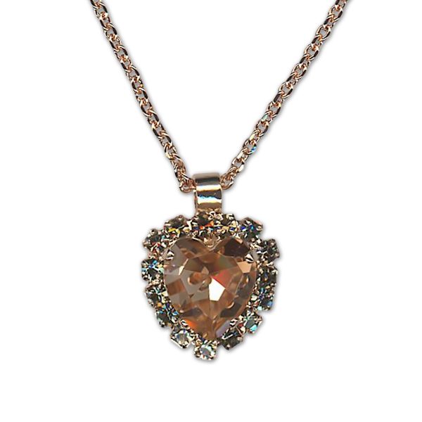 Necklace Pendant by Mariana Woman Heart Shaped Peach and Black Diamond Swarovski Crystals