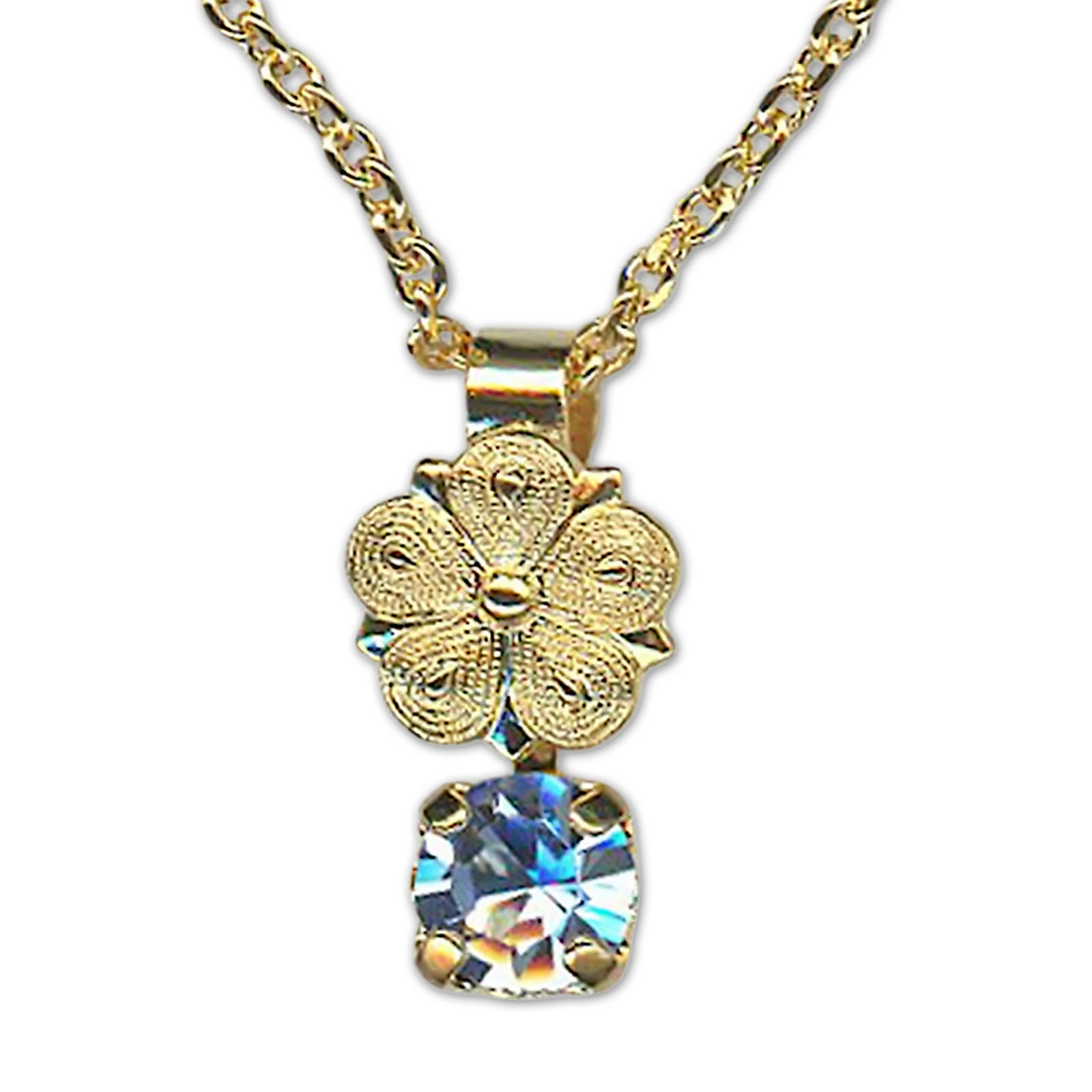 N-52094-1-211-YG (1) Necklace Pendant by Mariana Woman Floral Light Sapphire Swarovski Crystals - Image 1