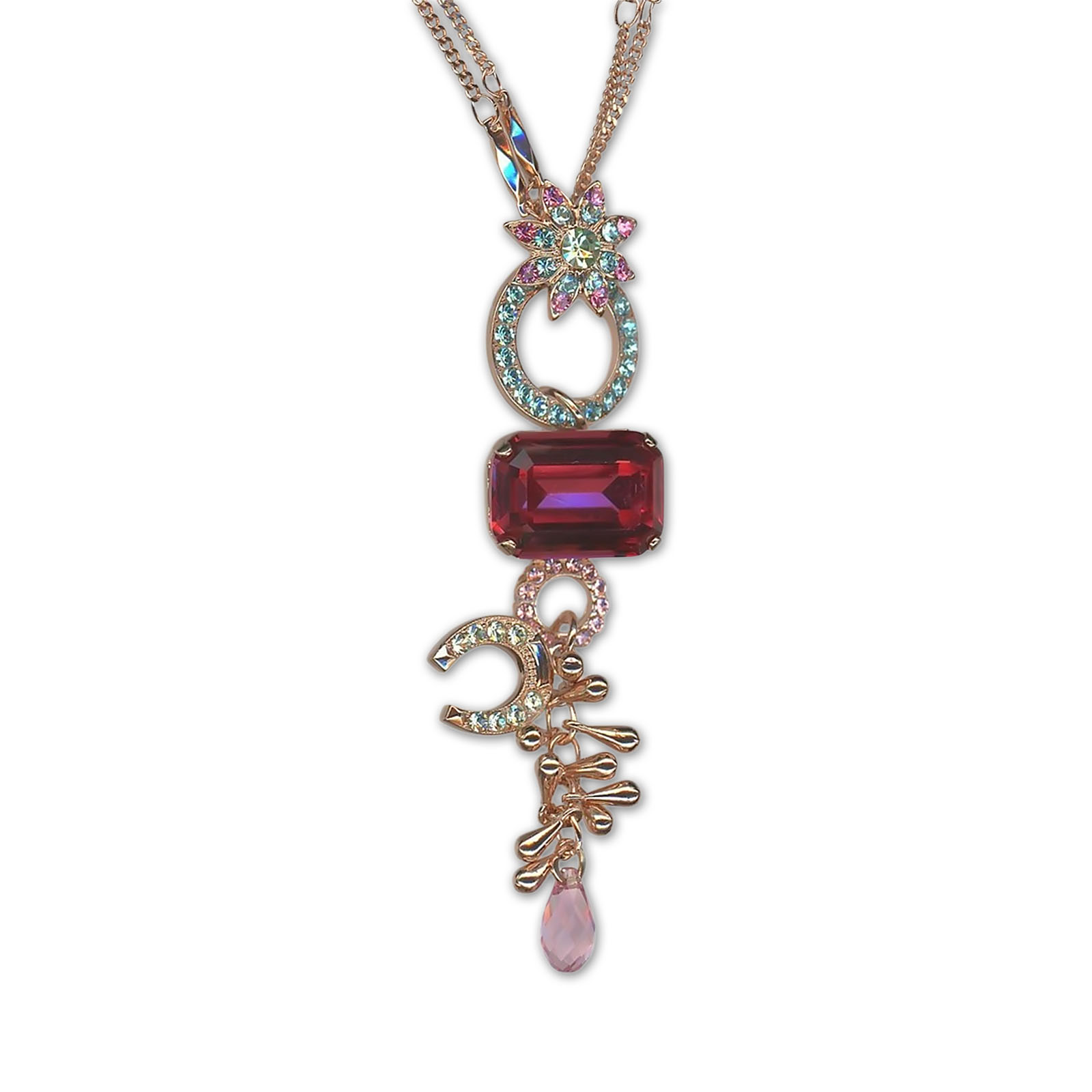 N-5382-1-5003-RG (1) Necklace Pendant by Mariana Woman Sophisticated Rose and Turquoise Swarovski Crystals - Image 1