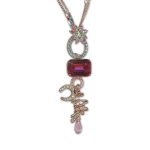 Necklace Pendant by Mariana Woman Sophisticated Rose and Turquoise Swarovski Crystals - Image 2