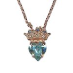 Necklace Pendant by Mariana Woman Heart Tiara Aquamarine Swarovski Crystals