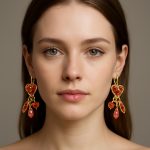 Earrings By Mariana Woman Dangling Orange and Rose Peach Swarovski Crystals - Image 3