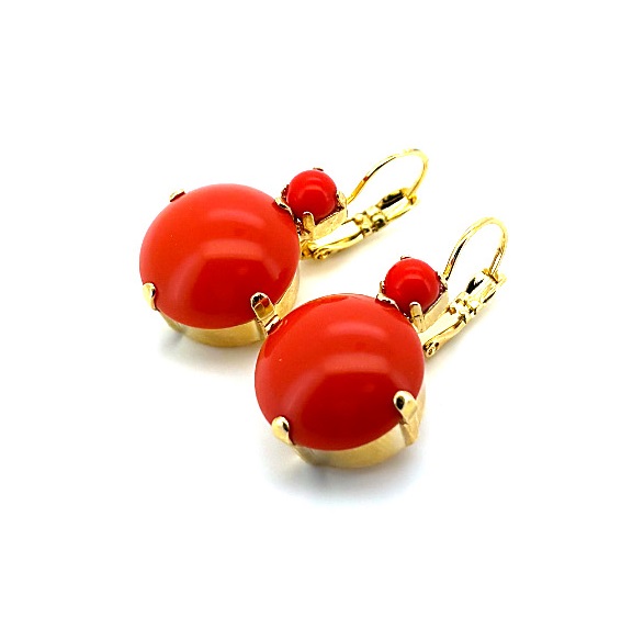 Earrings By Mariana Woman Classy Round Rose Peach Mineral - YG