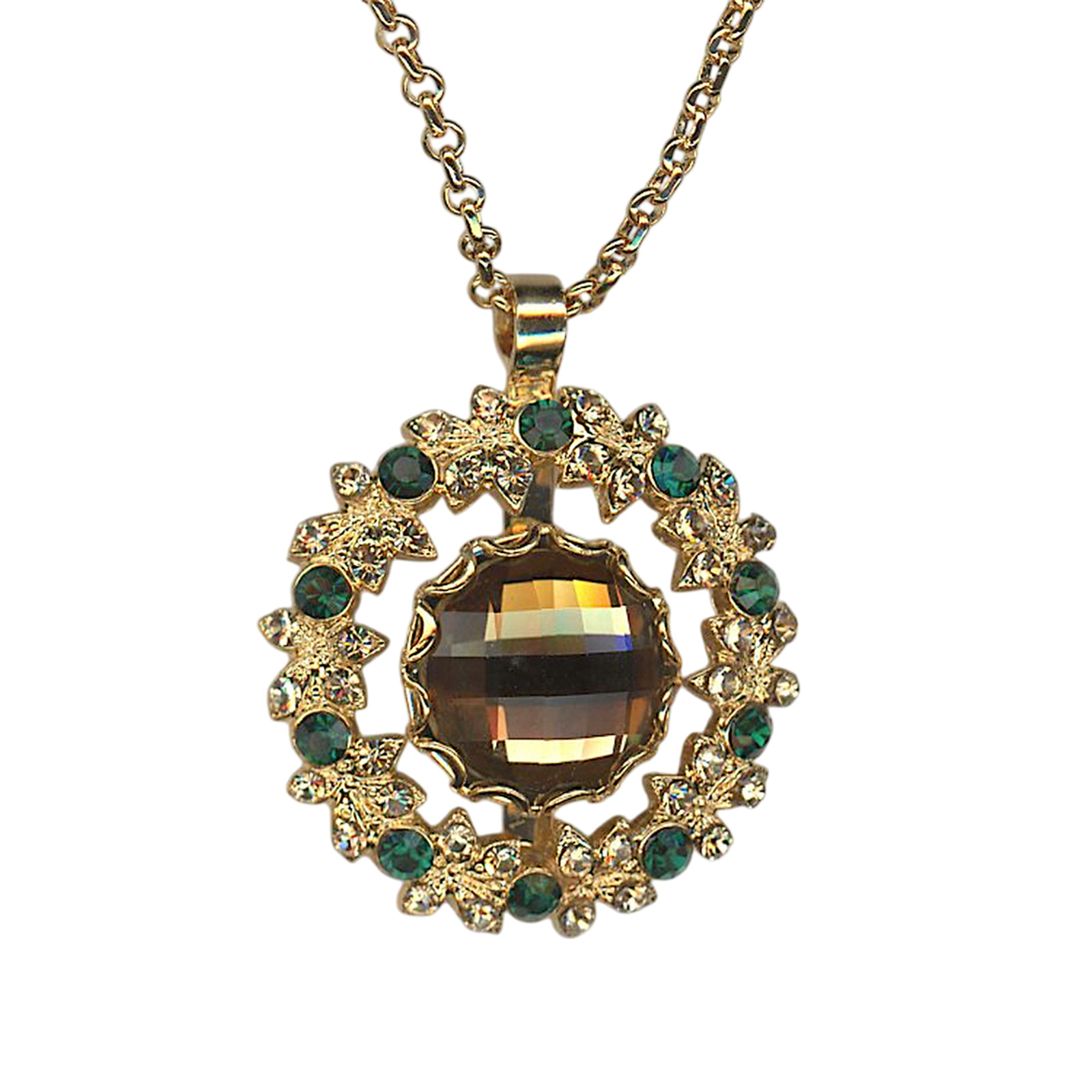 N-5040-5-5009-YG (1) Necklace Pendant by Mariana Woman Wreath Fern and Topaz Swarovski Crystals - Image 1