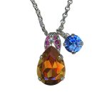Necklace Pendant by Mariana Woman Beautiful Astral Pink and Sapphire Swarovski Crystals - Image 2