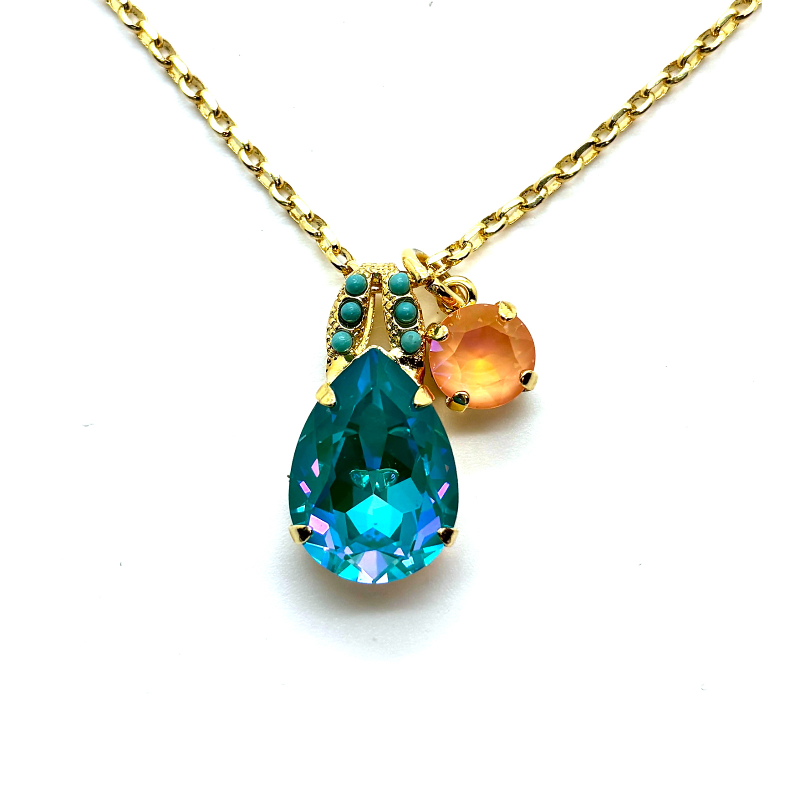 N-5044-40-5003-YG (2) Necklace Pendant By Mariana Woman Charming Turquoise Pear Shape Swarovski Crystals - Image 1