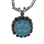 Necklace Pendant by Mariana Woman Fab Blue Quartz Mineral and Jet Swarovski Crystals