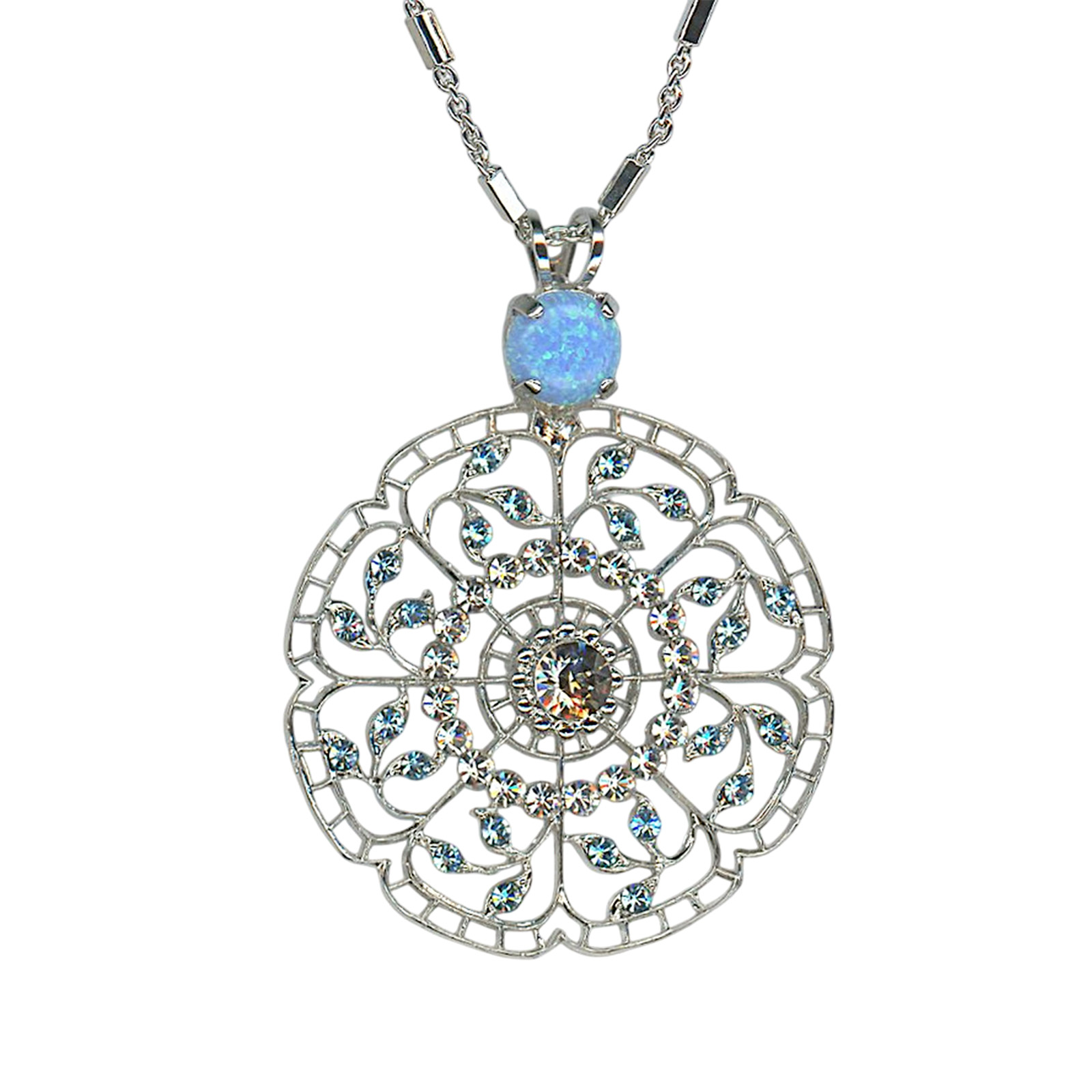 N-5210SO-M141-RO (1) Necklace Pendant by Mariana Woman Sophisticated Synthetic Opal Mineral and Aquamarine Swarovski Crystals - Image 1