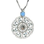 Necklace Pendant by Mariana Woman Sophisticated Synthetic Opal Mineral and Aquamarine Swarovski Crystals - Image 3