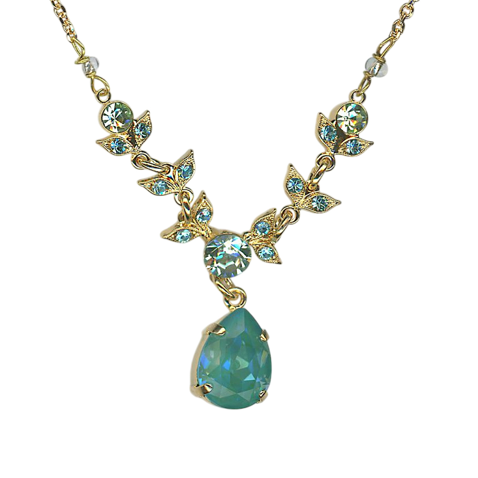 N-5302-30-5003-YG (1) Necklace Pendant by Mariana Woman Glamorous Laguna and Aquamarine Swarovski Crystals - Image 1