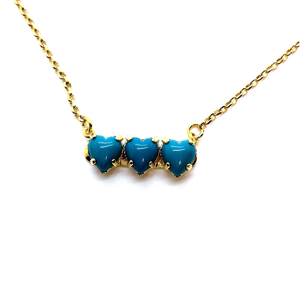N-5396-0-267267-YG (2) Necklace Pendant by Mariana Woman Triple Heart Turquoise Swarovski Crystals - Image 1